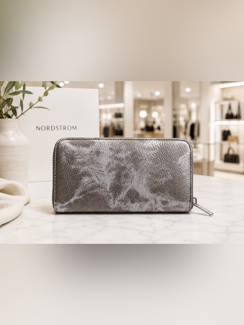 New Aimee Kestenberg Broadway Large Wallet in Pewter Metallic Distressed Wash